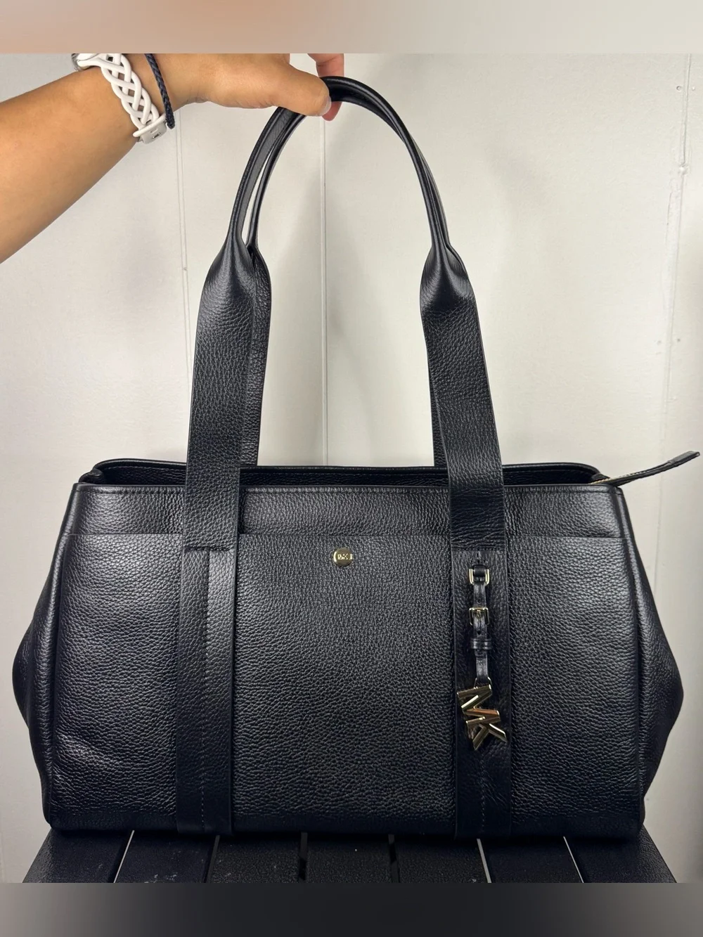 Michael Kors Black Pebbled Leather Tote with Gold Hardware